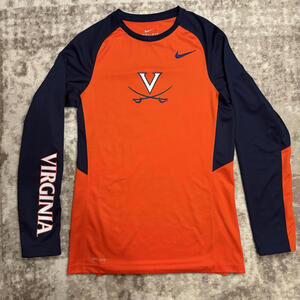 Nike Shirt Men’s Virginia Small Long Sleeve Orange Blue Dri Fit Mesh Performance
